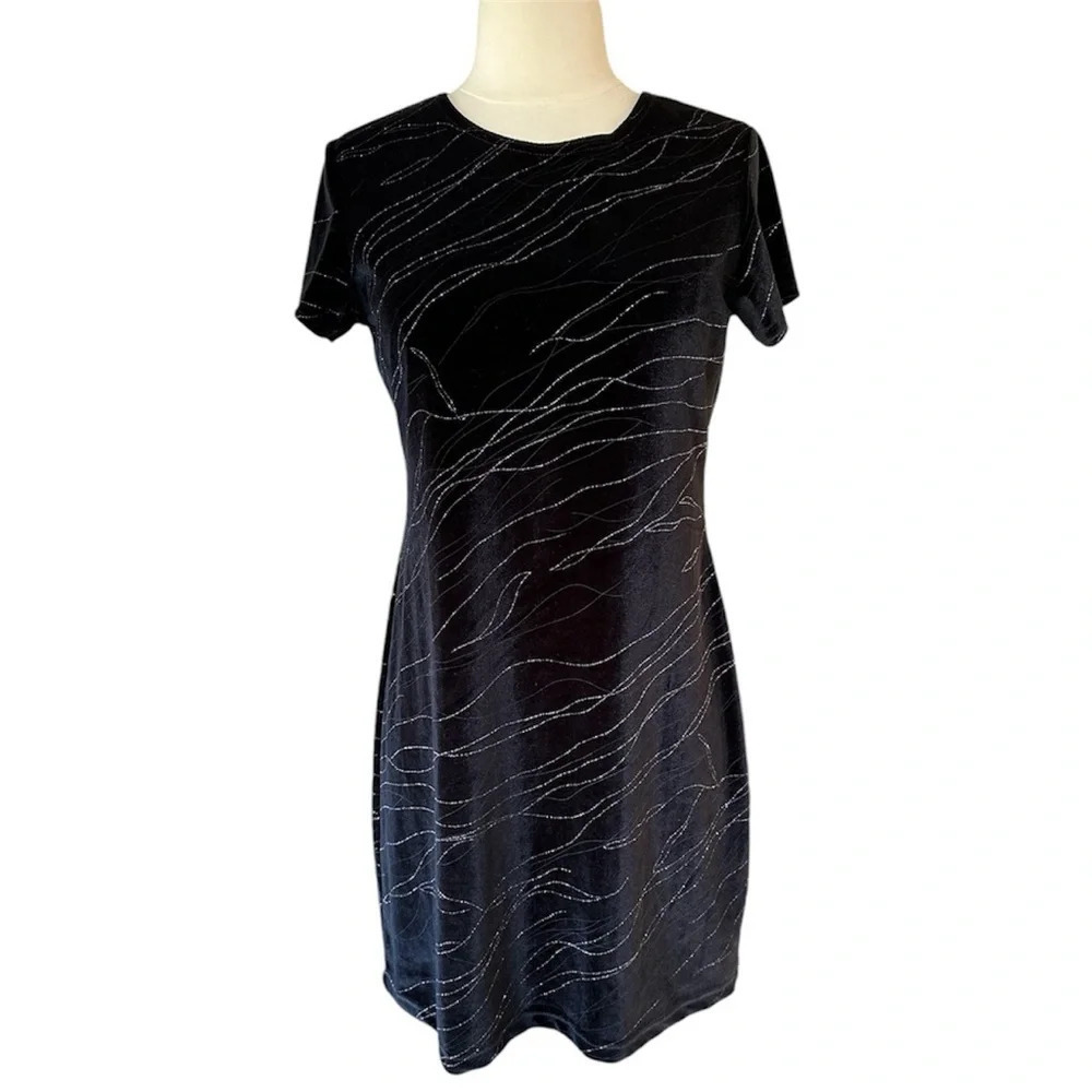 Vintage Y2k Dress Size Medium Black Velvet Glitter Whimsigoth - Picture 1 of 8